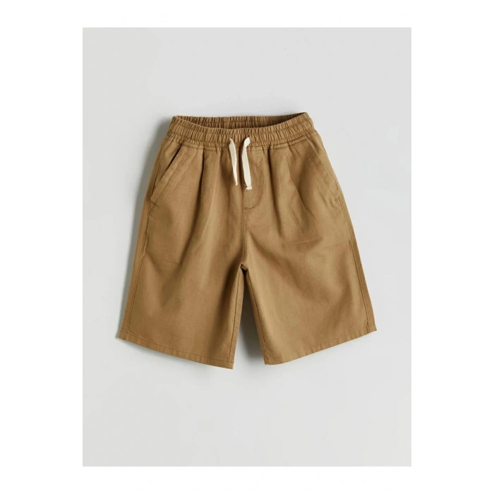 LCW Kids Bej Beli Lastikli Keten Karışımlı Erkek Çocuk Şort