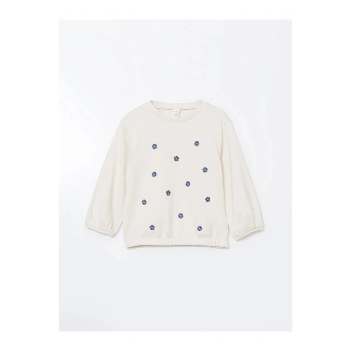 LCW Kids Bej Bisiklet Yaka Çiçekli Kız Çocuk Sweatshirt ve Tayt Pantolon 2li