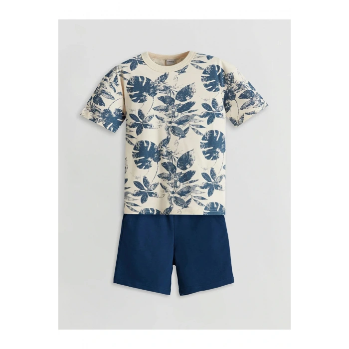 LCW Kids Bej Bisiklet Yaka Erkek Çocuk Tişört ve Şort