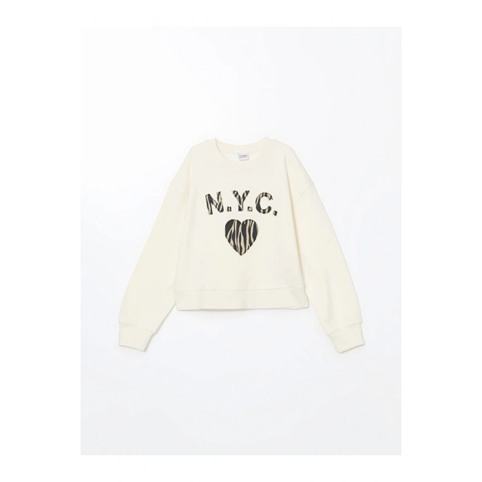 Lcw Kids Bej Bisiklet Yaka Kız Çocuk Kalın Crop Sweatshirt