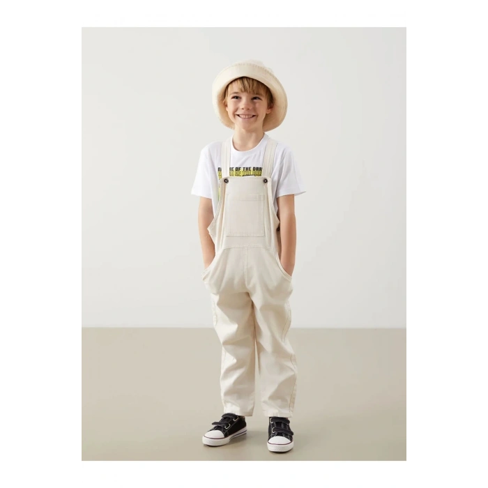 LCW Kids Bej Kare Yaka Gabardin Erkek Çocuk Salopet