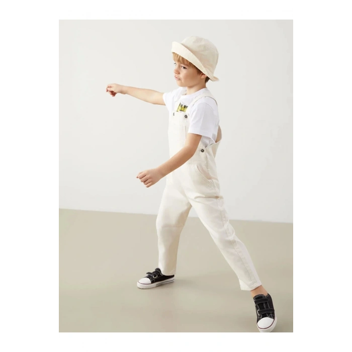 LCW Kids Bej Kare Yaka Gabardin Erkek Çocuk Salopet