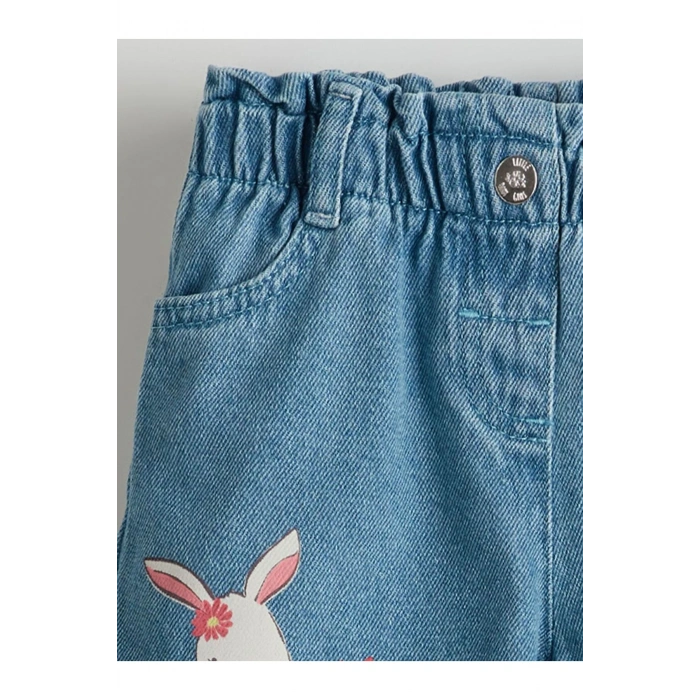 LCW Kids Beli Lastikli Baskılı Kız Çocuk Jean Şort