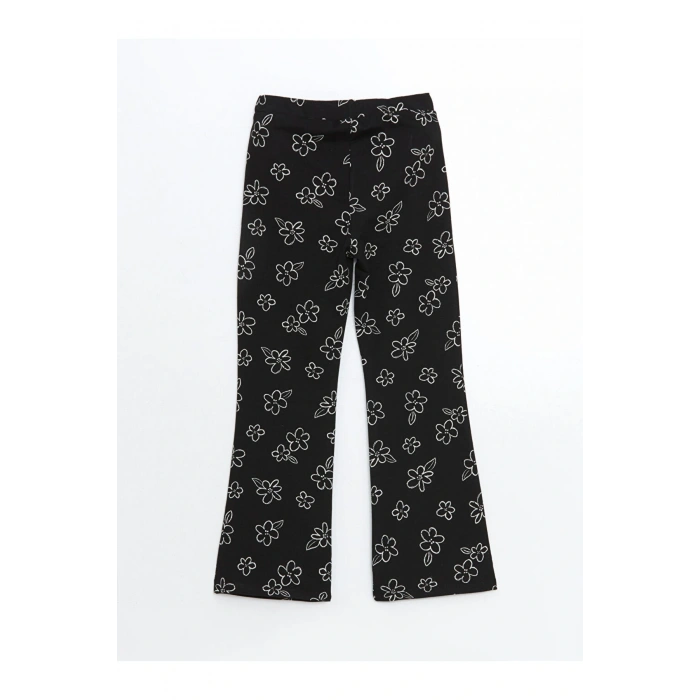 LCW Kids Beli Lastikli Çiçekli İspanyol Paça Kız Çocuk Tayt