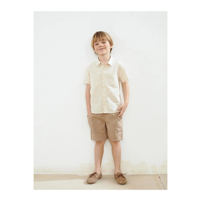 LCW Kids Beli Lastikli Erkek Çocuk Cepli Keten Şort (S5)