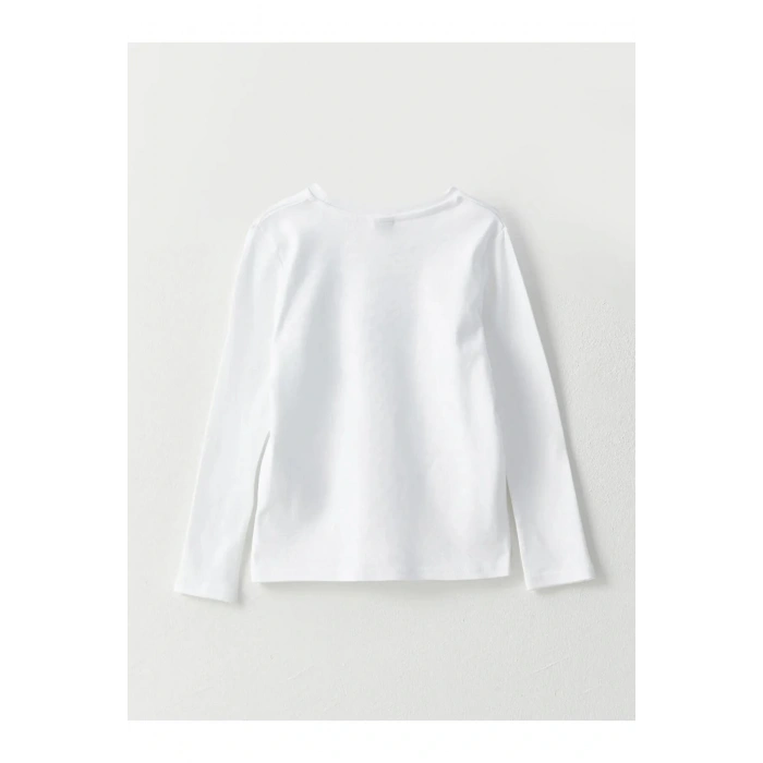 LCW Kids Beyaz Bisiklet Yaka Basic Uzun Kollu Pamuklu Erkek Çocuk Tişört