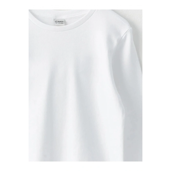 LCW Kids Beyaz Bisiklet Yaka Basic Uzun Kollu Pamuklu Erkek Çocuk Tişört