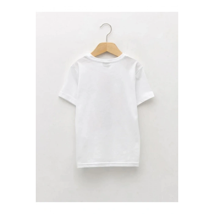 LCW Kids Beyaz Bisiklet Yaka Baskılı Kısa Kollu Pamuklu Erkek Çocuk Tişört