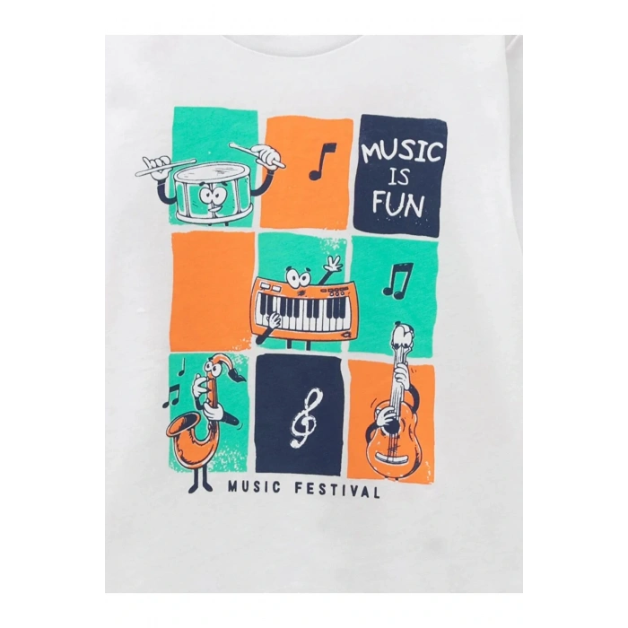 LCW Kids Beyaz Bisiklet Yaka Baskılı Kısa Kollu Pamuklu Erkek Çocuk Tişört