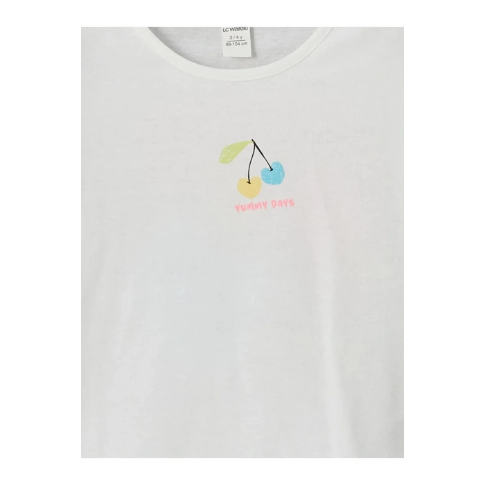 LCW Kids Beyaz Bisiklet Yaka Baskılı Penye Kız Çocuk Tişört