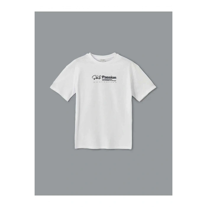 LCW Kids Beyaz Bisiklet Yaka Erkek Çocuk Tişört