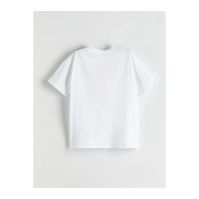 LCW Kids Beyaz Bisiklet Yaka Fiyonk Baskılı Kız Çocuk Tişört