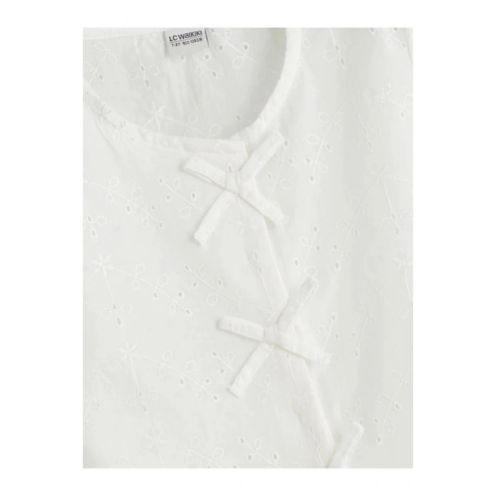 LCW Kids Beyaz Bisiklet Yaka Fiyonk Detaylı Kız Çocuk Gömlek