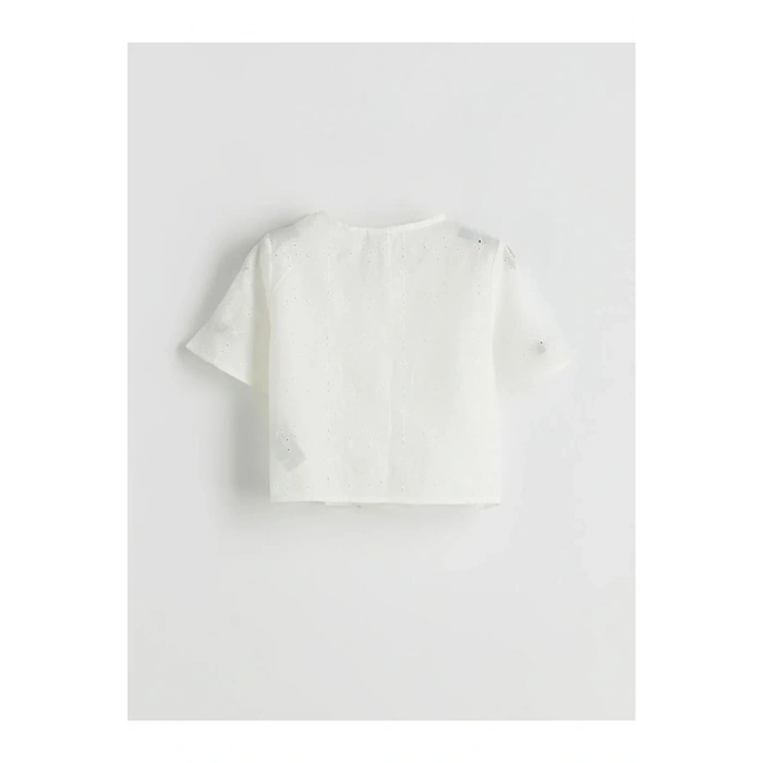 LCW Kids Beyaz Bisiklet Yaka Fiyonk Detaylı Kız Çocuk Gömlek