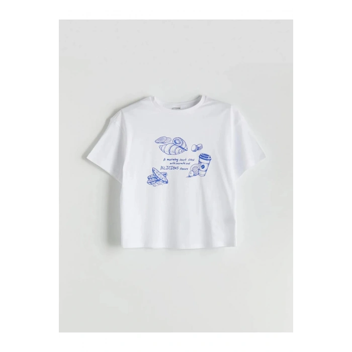 LCW Kids Beyaz Bisiklet Yaka Kız Çocuk Tişört