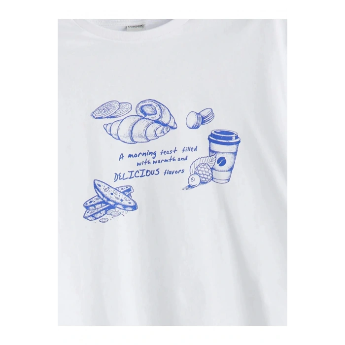 LCW Kids Beyaz Bisiklet Yaka Kız Çocuk Tişört