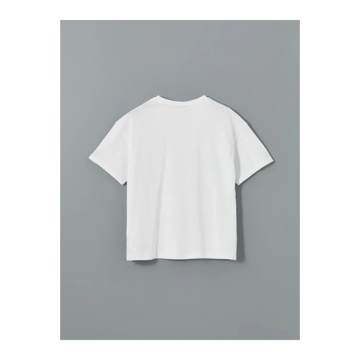 LCW Kids Beyaz Bisiklet Yaka Kız Çocuk Tişört