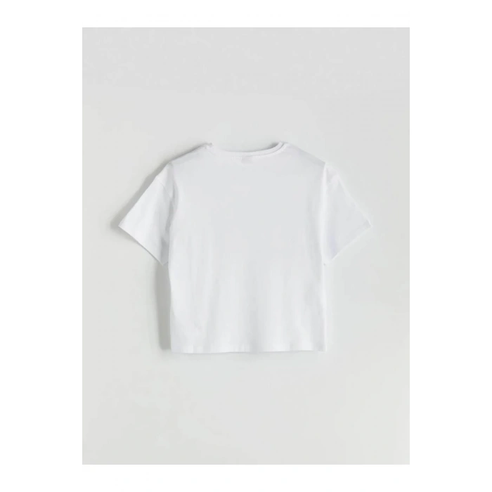 LCW Kids Beyaz Bisiklet Yaka Kız Çocuk Tişört