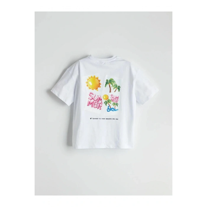 LCW Kids Beyaz Bisiklet Yaka Kız Çocuk Tişört