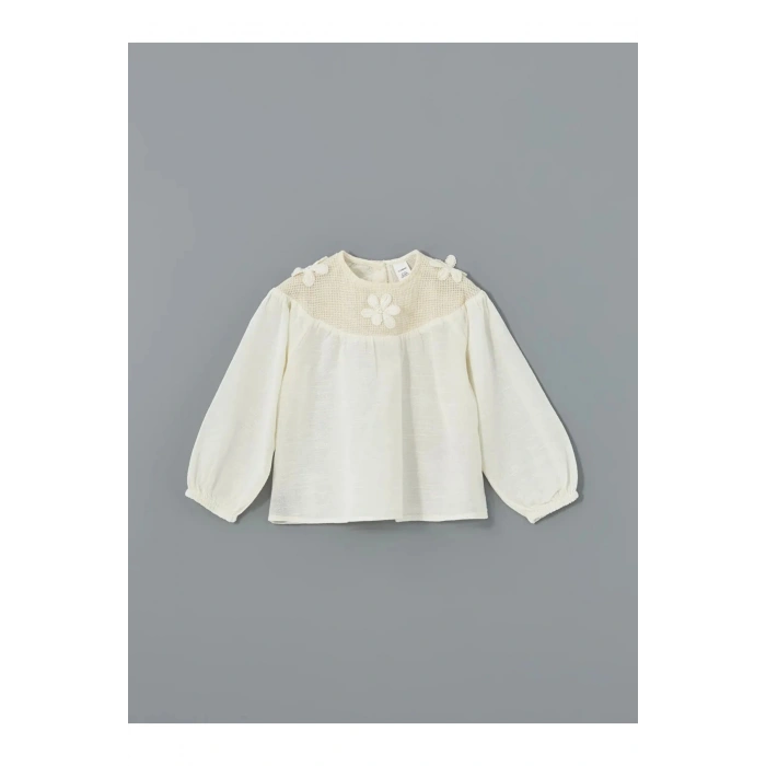 LCW Kids Beyaz Bisiklet Yaka Nakışlı Kız Bebek Bluz