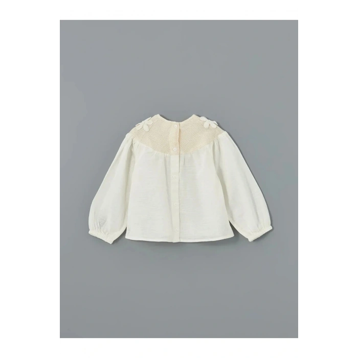 LCW Kids Beyaz Bisiklet Yaka Nakışlı Kız Bebek Bluz