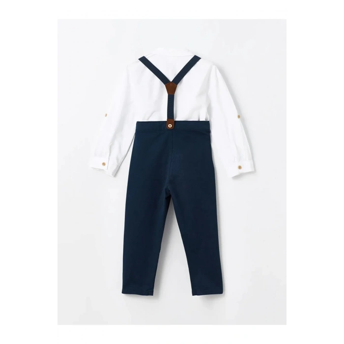 LCW Kids Beyaz Bisiklet Yaka Uzun Kollu Basic Erkek Bebek Gömlek ve Pantolon 2li Takım