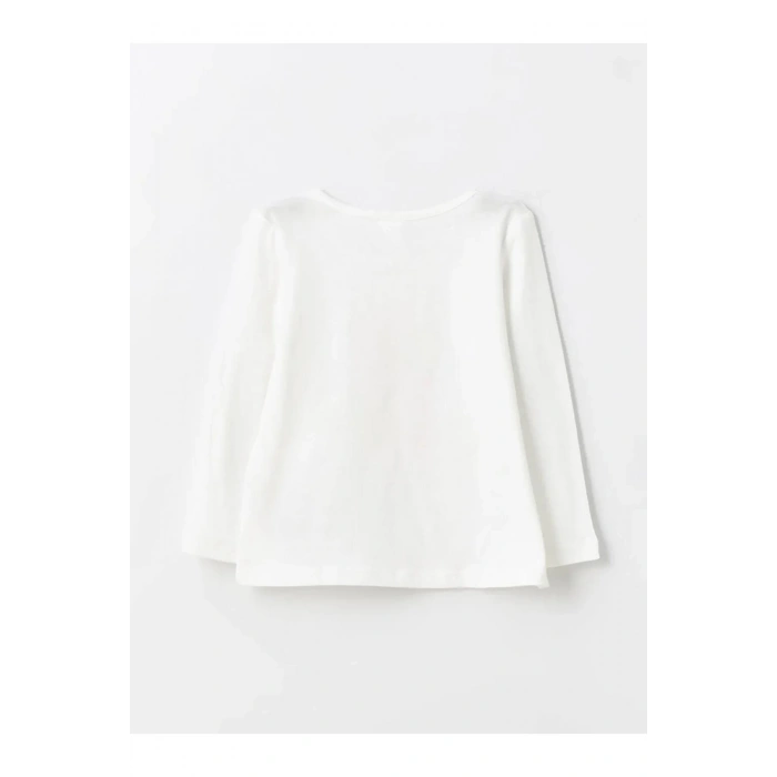 LCW Kids Beyaz Bisiklet Yaka Uzun Kollu Baskılı Kız Bebek Tişört ve Tayt 2li