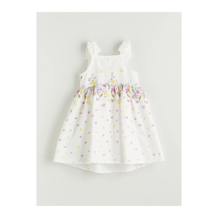 LCW Kids Beyaz Kare Yaka Çiçekli Saten Kız Çocuk Elbise S5GH10Z1NVY25