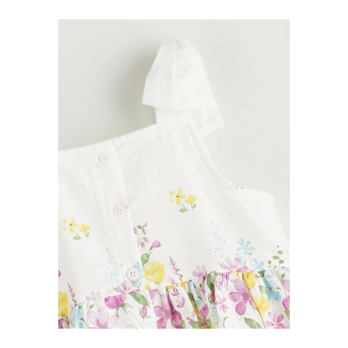 LCW Kids Beyaz Kare Yaka Çiçekli Saten Kız Çocuk Elbise S5GH10Z1NVY25