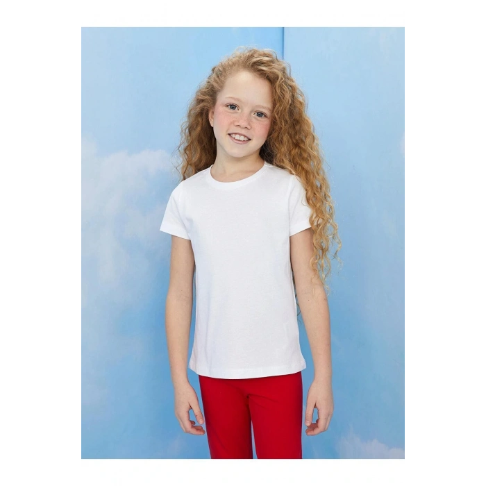 LCW Kids Bisiklet Yaka Basic Kısa Kollu Kız Çocuk Tişört