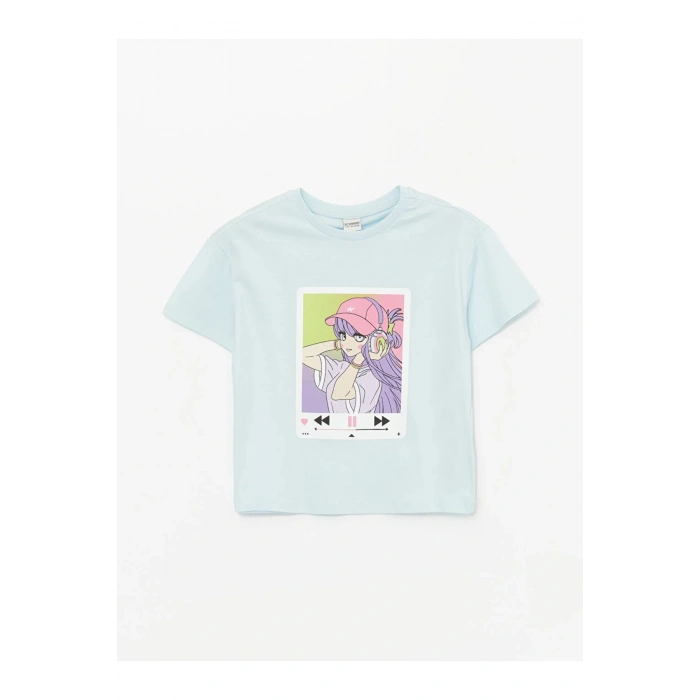 LCW Kids Bisiklet Yaka Baskılı Kısa Kollu Kız Çocuk Tişört