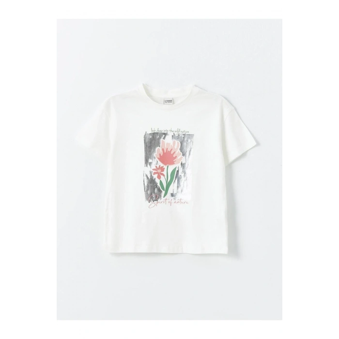 LCW Kids Bisiklet Yaka Baskılı Kısa Kollu Kız Çocuk Tişört