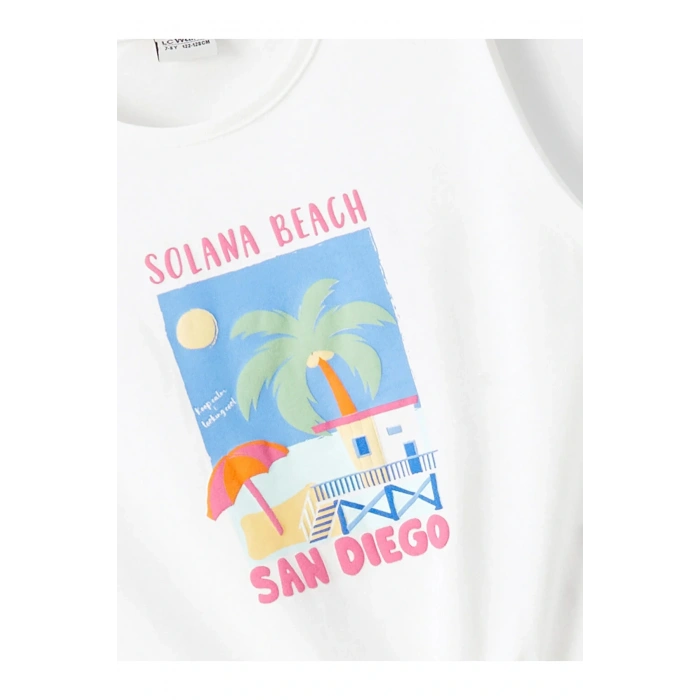 LCW Kids Bisiklet Yaka Baskılı Kız Çocuk Crop Atlet