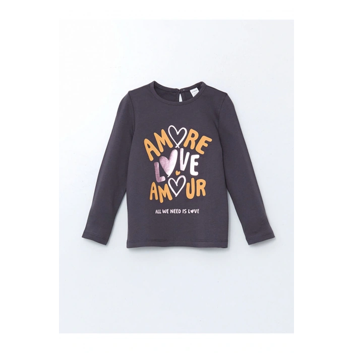 LCW Kids Bisiklet Yaka Baskılı Kız Çocuk Tişört