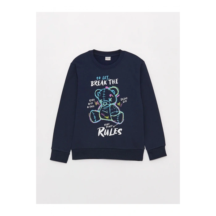 LCW Kids Bisiklet Yaka Baskılı Uzun Kollu Erkek Çocuk Sweatshirt