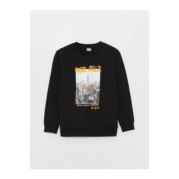 LCW Kids Bisiklet Yaka Baskılı Uzun Kollu Erkek Çocuk Sweatshirt