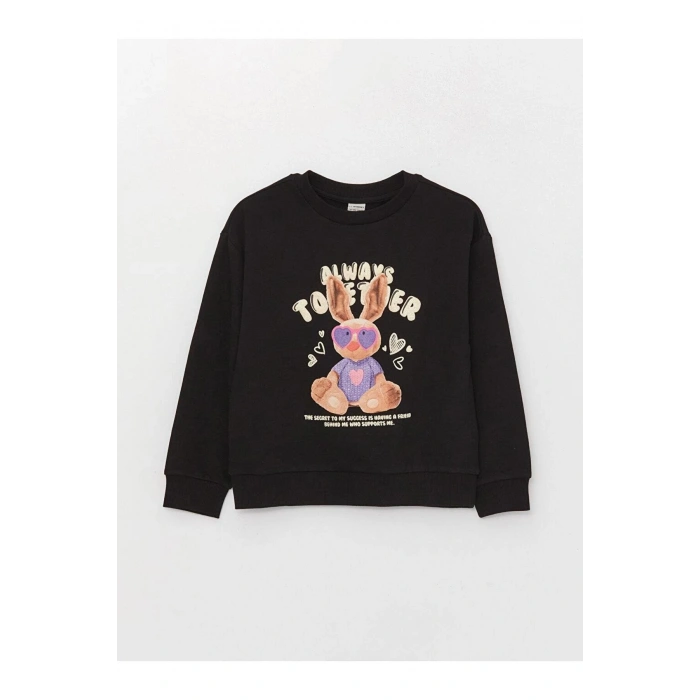 LCW Kids Bisiklet Yaka Baskılı Uzun Kollu Kız Çocuk Sweatshirt