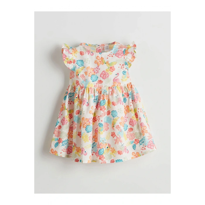 LCW Kids Bisiklet Yaka Çiçekli Kız Çocuk Poplin Elbise