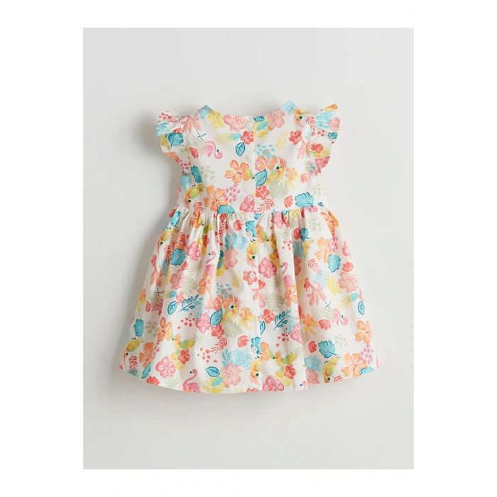 LCW Kids Bisiklet Yaka Çiçekli Kız Çocuk Poplin Elbise