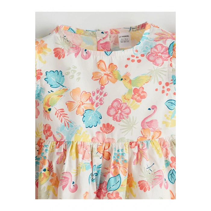 LCW Kids Bisiklet Yaka Çiçekli Kız Çocuk Poplin Elbise