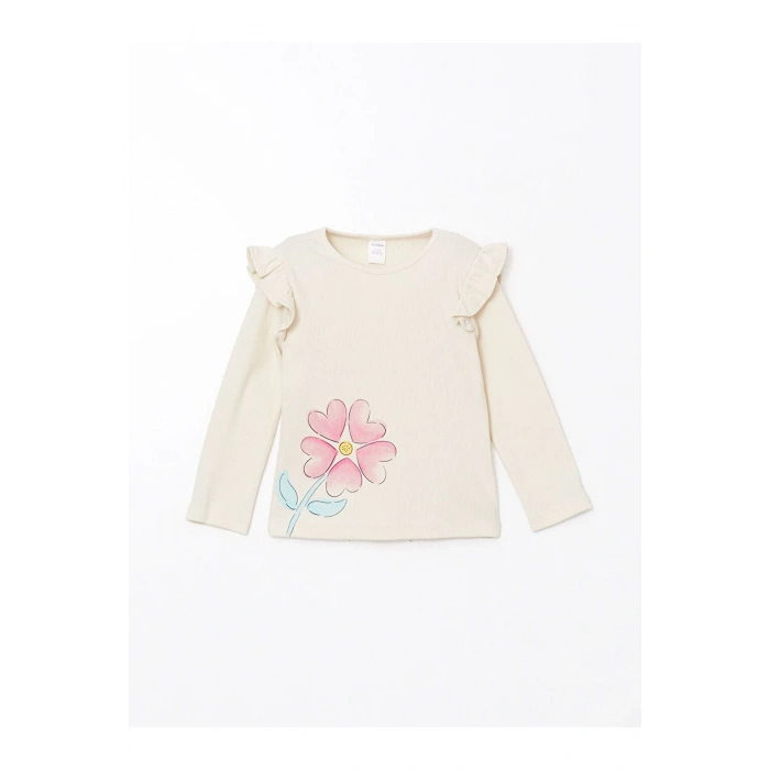 LCW Kids Bisiklet Yaka Çiçekli Kız Çocuk Tişört