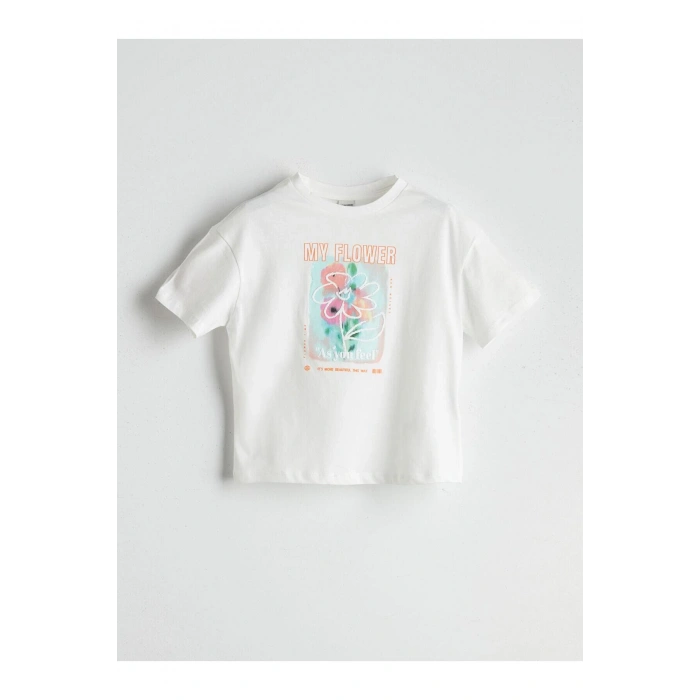 LCW Kids Bisiklet Yaka Çiçekli Kız Çocuk Tişört (S5)