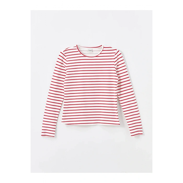 LCW Kids Bisiklet Yaka Çizgili Uzun Kollu Kız Çocuk Tişört (W4)