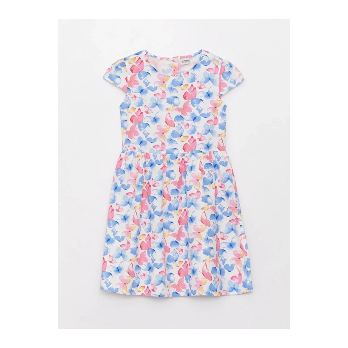 Lcw Kids Bisiklet Yaka Desenli Kısa Kollu Kız Çocuk Elbise