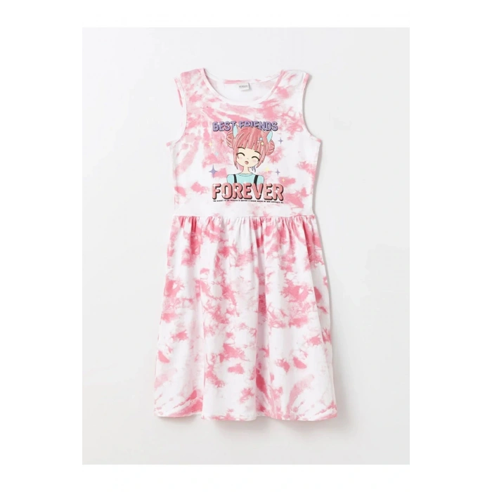 LCW Kids Bisiklet Yaka Desenli Kız Çocuk Elbise 2li