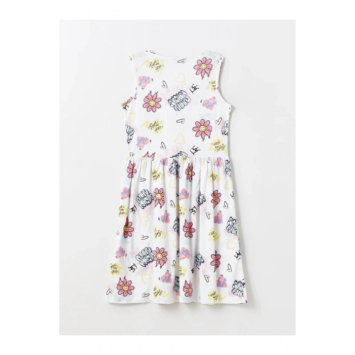 LCW Kids Bisiklet Yaka Desenli Kız Çocuk Elbise 2li