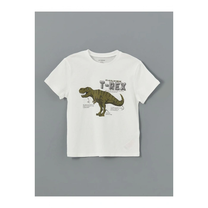 LCW Kids Bisiklet Yaka Dinazor Baskılı Erkek Çocuk Tişört