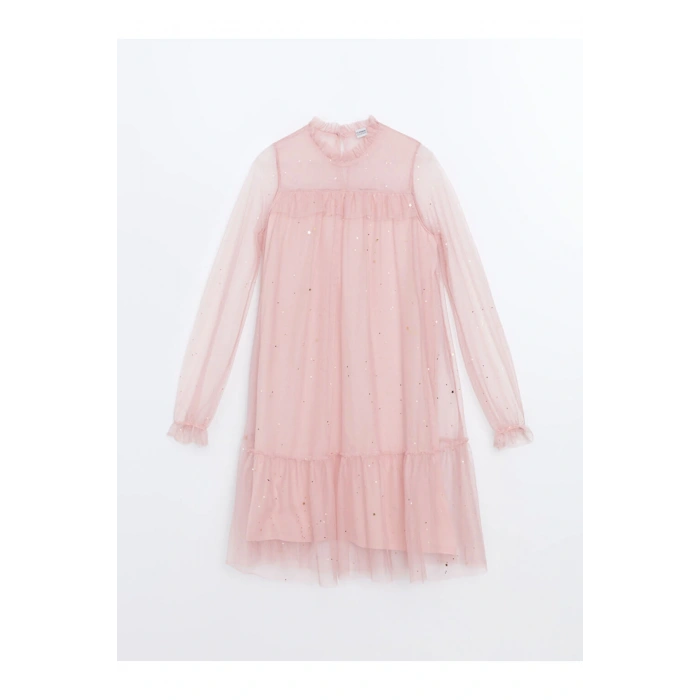 LCW Kids Bisiklet Yaka Işıltılı Kız Çocuk Elbise