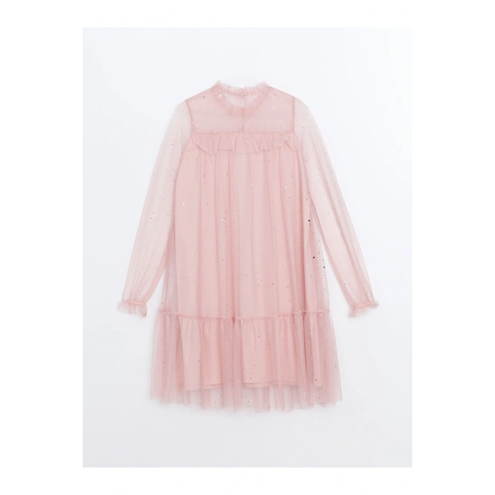 LCW Kids Bisiklet Yaka Işıltılı Kız Çocuk Elbise