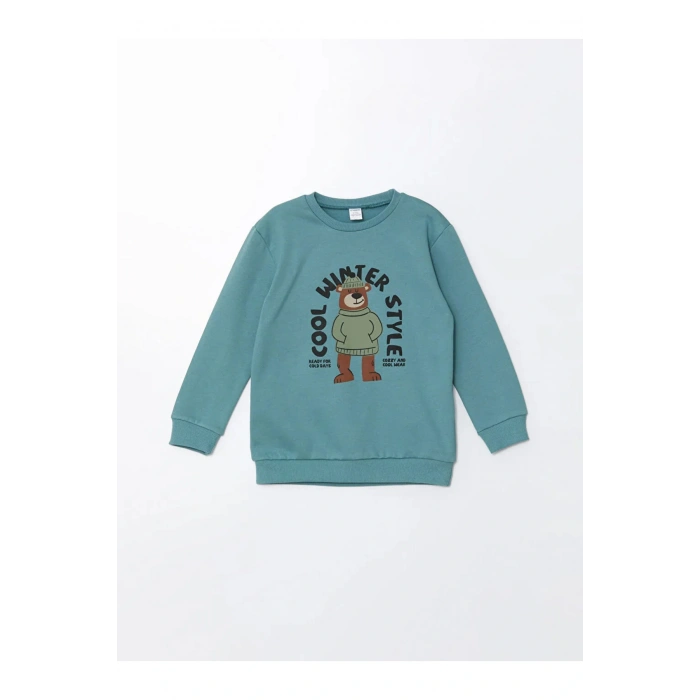 LCW Kids Bisiklet Yaka Kalın Baskılı Erkek Bebek Sweatshirt